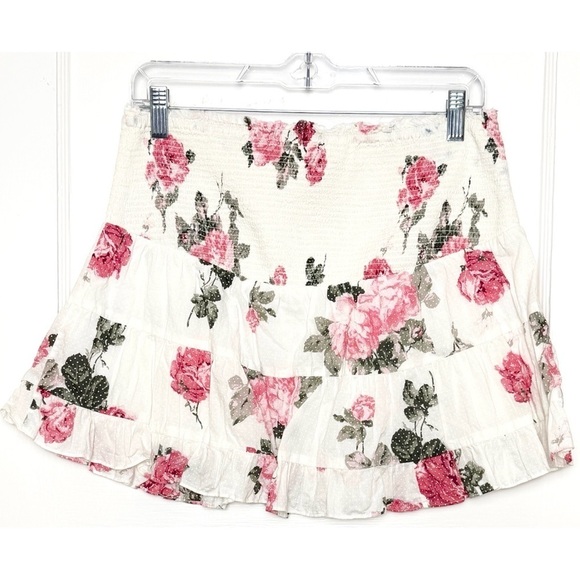 LOVESHACKFANCY Floral Swiss Dot Print Smocked High Waist Tiered Ruffle Skirt L - Picture 10 of 15